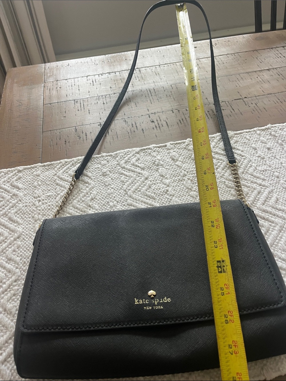 kate spade Saffiano Black Leather Crossbody with Gold Chain Strap Accent - Picture 8 of 8